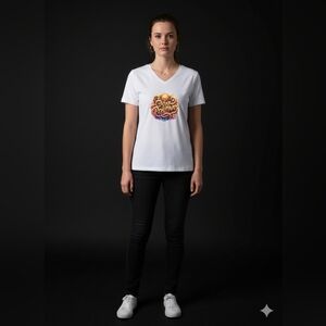 White V-Neck T-Shirt with Colorful Graphic